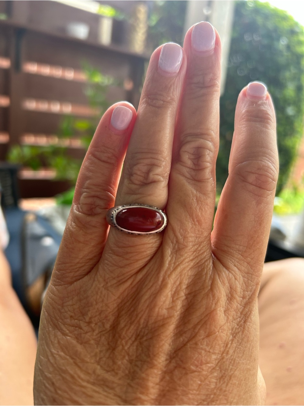 Sterling Silver Red Oval carnelian Stone Ring size 8